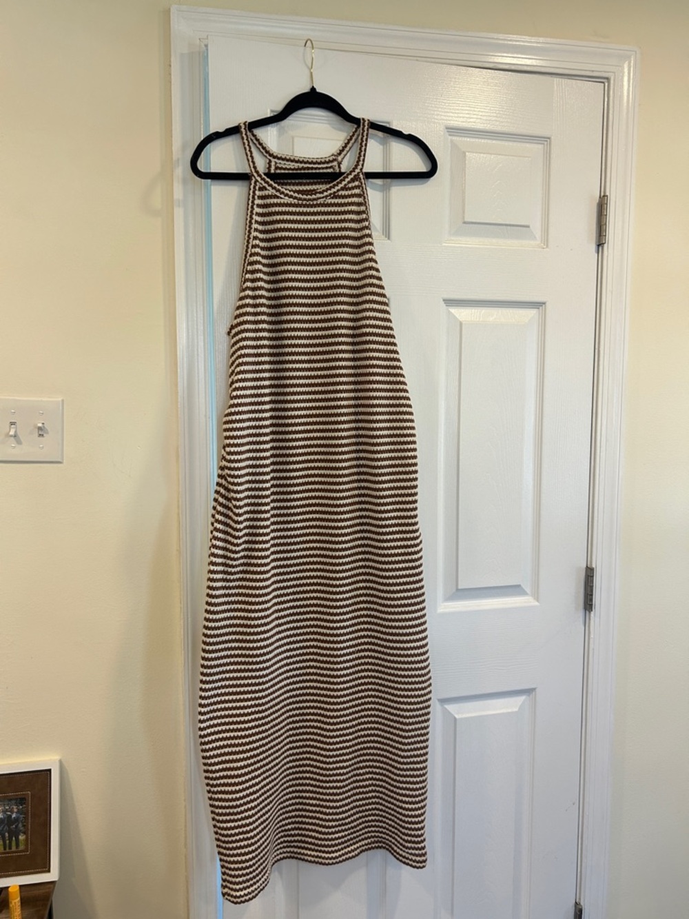 Striped Knit Halter Midi Dress in Brown and Cream